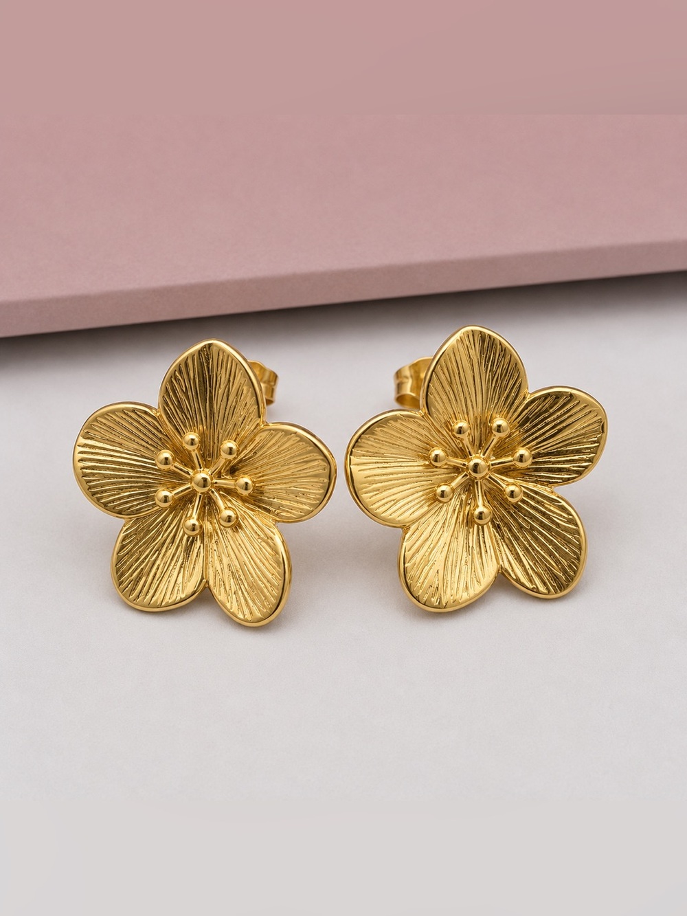 Gold Floral Stud Earrings - Women Jewelry